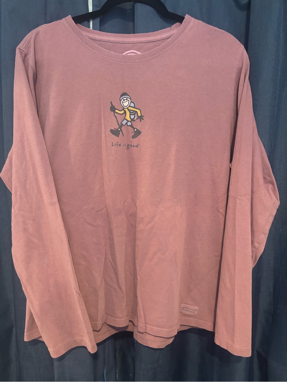 Life Is Good Dusty Rose Long Sleeve Tee with Hiker Graphic